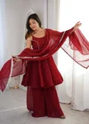 Jf 046 Crunchy Silk Zarkhand Work Sharara Suit Collections